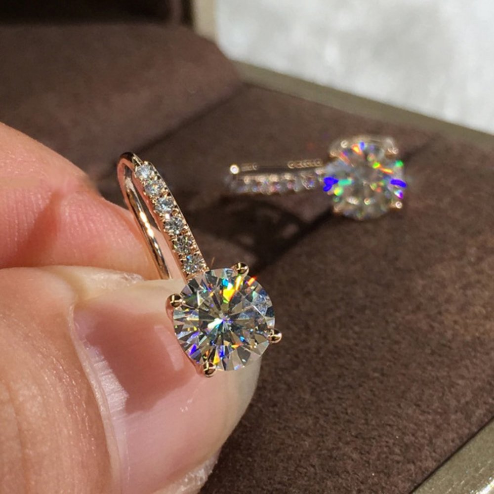 NEW 18K White/Rose Gold Diamond Drop Earrings - Picture 5 of 10